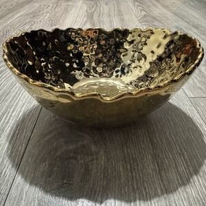 Baroque Collection Gold Ceramic Serving Holiday Bowl 7.75 x 6.38 in 30 Fl Oz